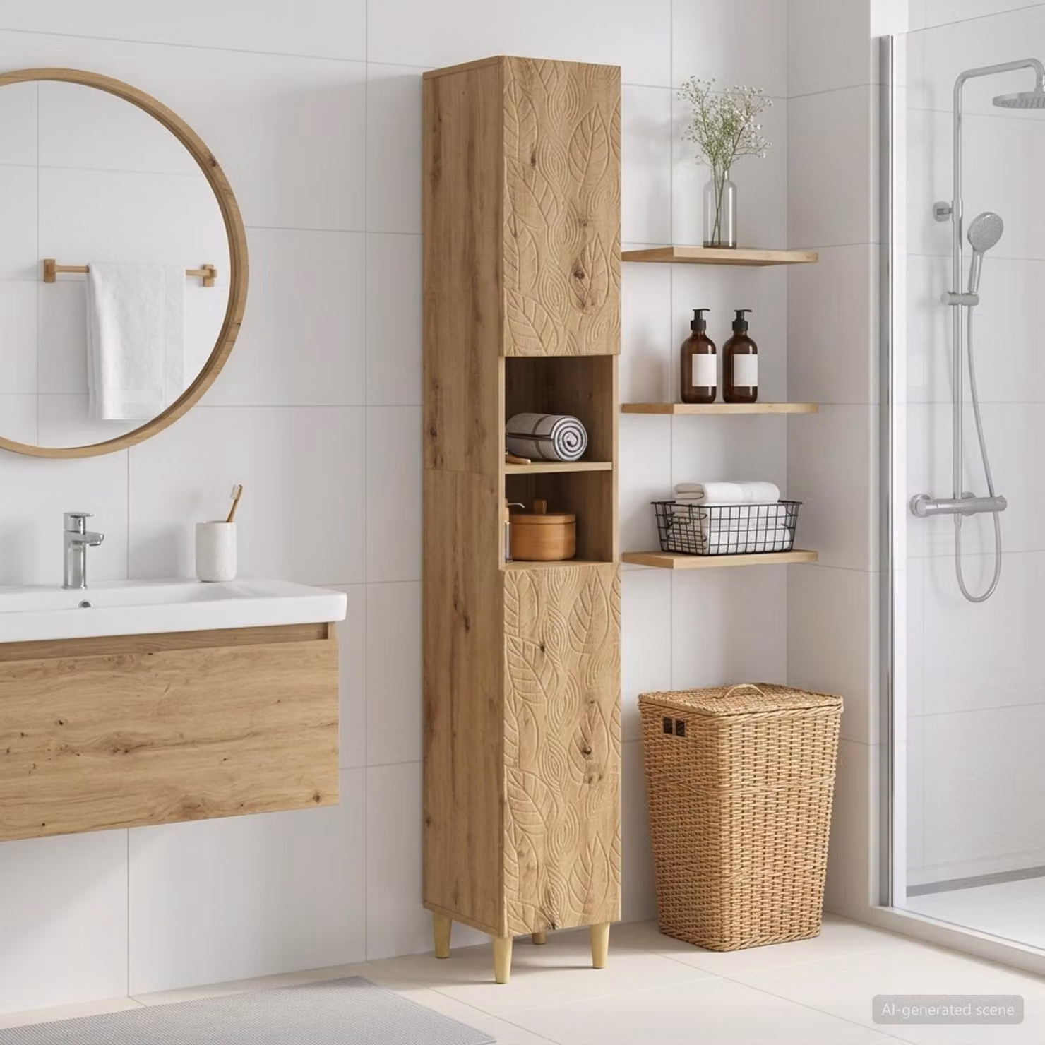 Armadio da bagno moderno vidaXL in legno marrone con ripiani interni e ripiano aperto H: 190,0 cm, L: 31,0 cm, P: 30,0 cm