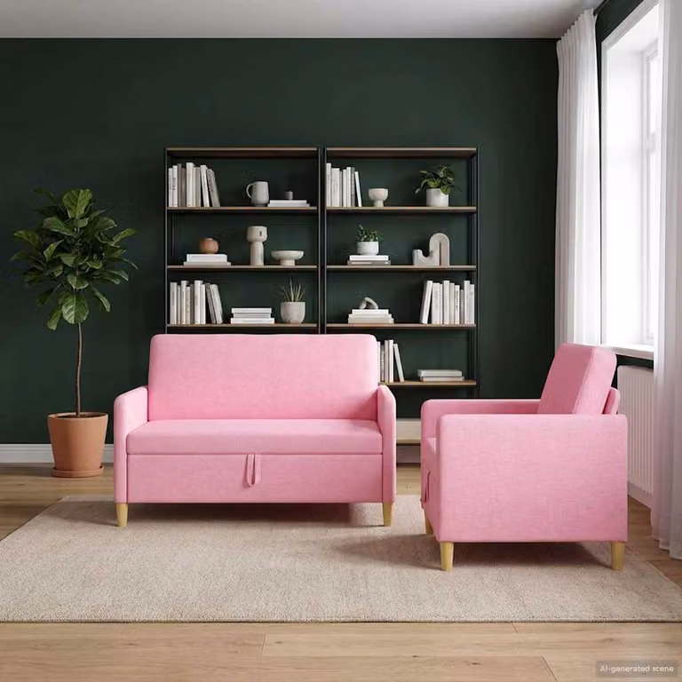 Set di 2 divani moderni vidaXL con contenitore, rivestimento in tessuto rosa e marrone, seduta con apertura a sollevamento per il soggiorno