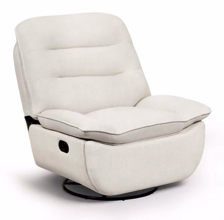 Poltrona reclinabile - Poltrona girevole a 360° - Poggiapiedi - Funzione reclinabile - Tasca laterale - Aspetto simile al lino - Beige