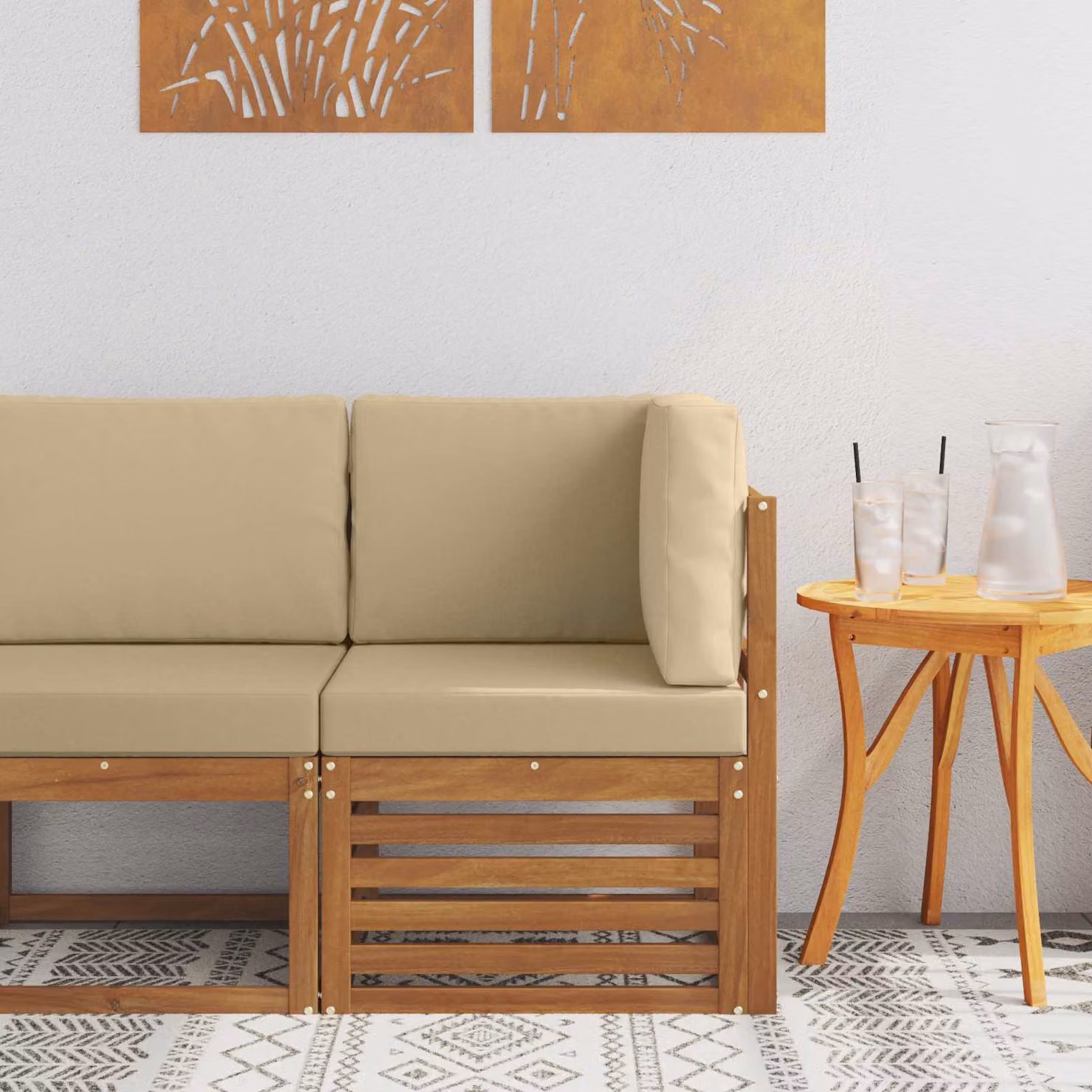 vidaXL Divano Angolare da Esterno in Legno di Acacia con Cuscini Beige e Marrone