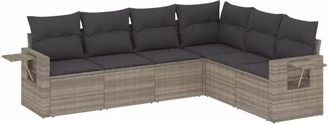 Set Divano da Giardino 6pz | Set Salotto da Giardino con Cuscini Grigio Chiaro Polyrattan