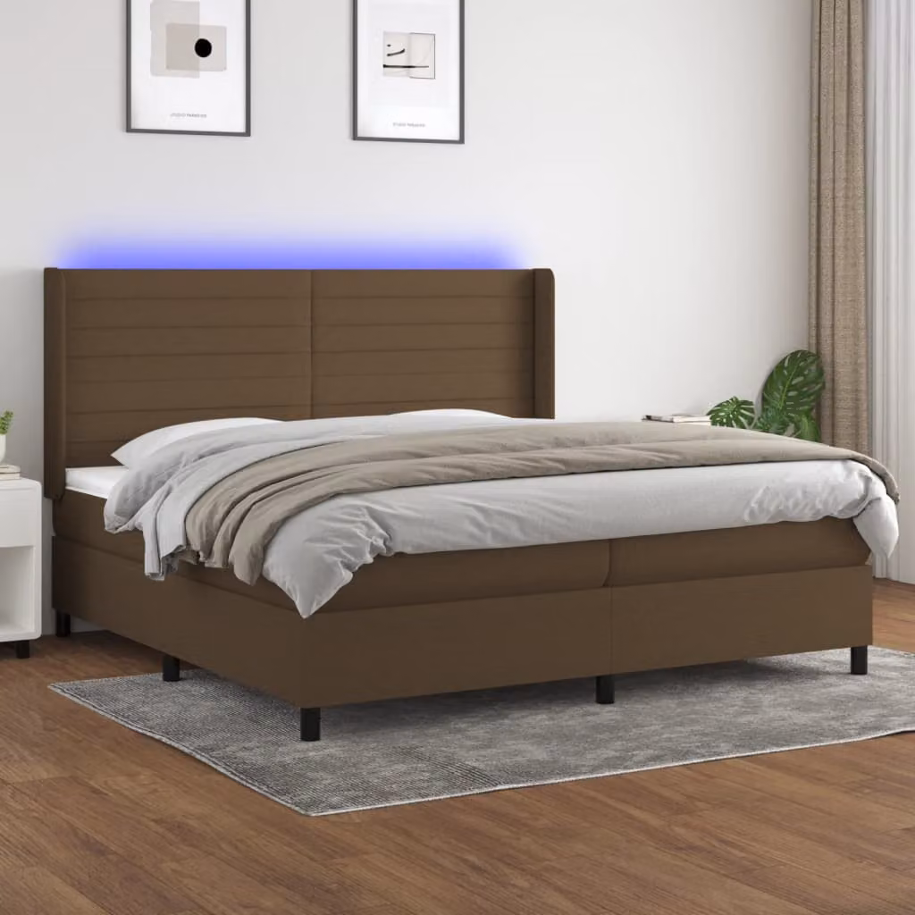 Letto Ibrido con Materasso e Illuminazione LED vidaXL in Tessuto Marrone e Bianco L/P/H: 200 x 200 x 7 cm – 1