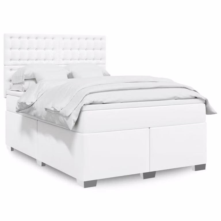 vidaXL Giroletto a Molle con Materasso Bianco in Similpelle L/P: 140 x 200 cm