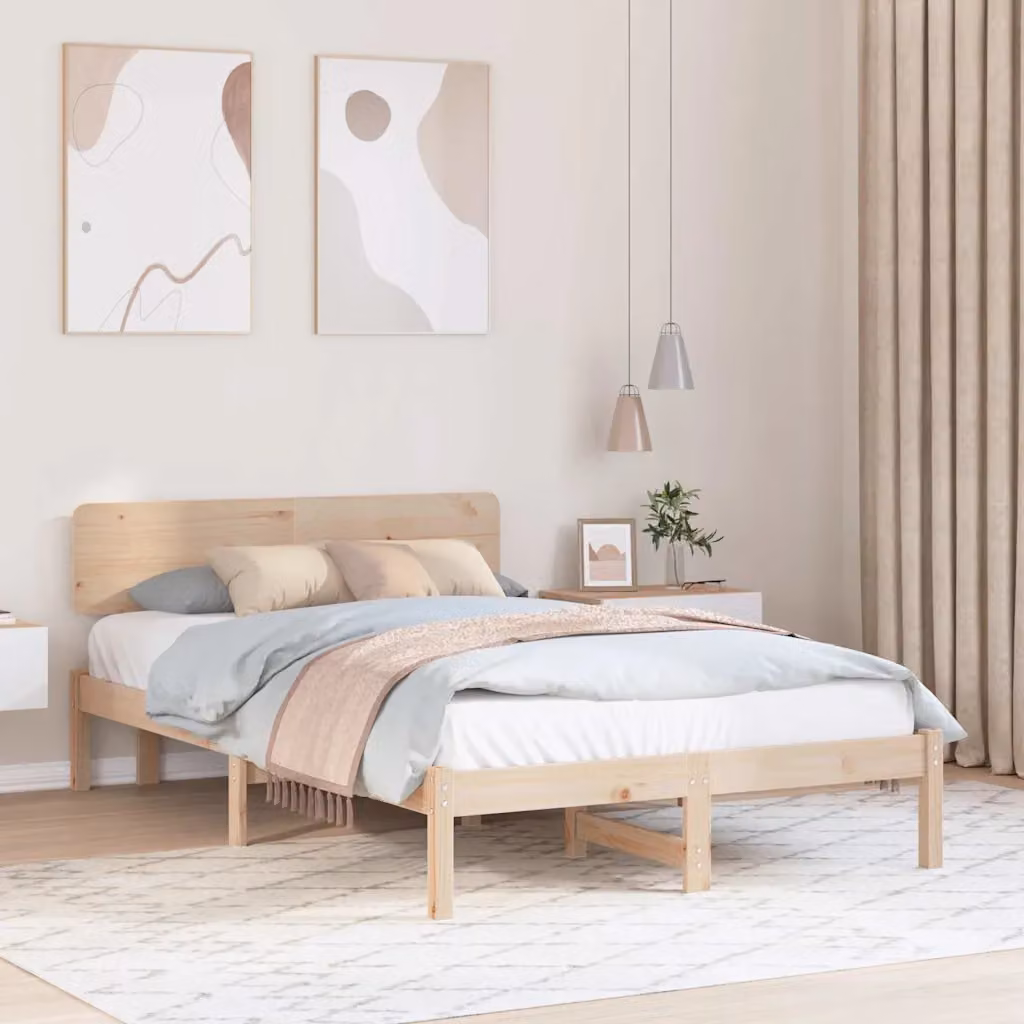 Struttura del letto in pino massello vidaXL colore naturale L: 135 cm, P: 190 cm