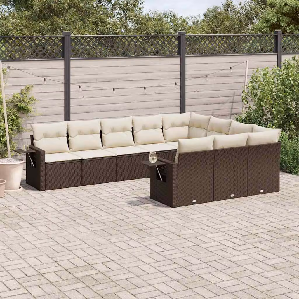 Set di Divani da Giardino a L vidaXL in Polyrattan Marrone con Cuscini Imbottiti e Rivestimenti Rimovibili – 1