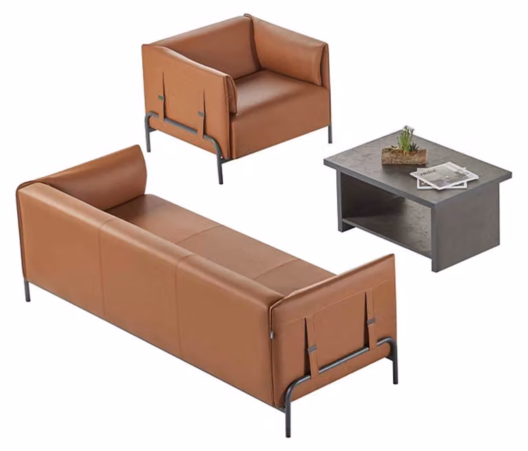 Sitzmöbel 3tlg Braun 3-Sitzer Sessel Grau Farbe Couchtisch Arbeitszimmer