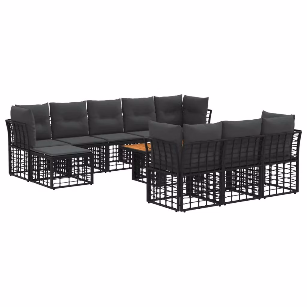 Set Divano da Giardino a L vidaXL in Polyrattan con Cuscini Nero e Grigio – 2