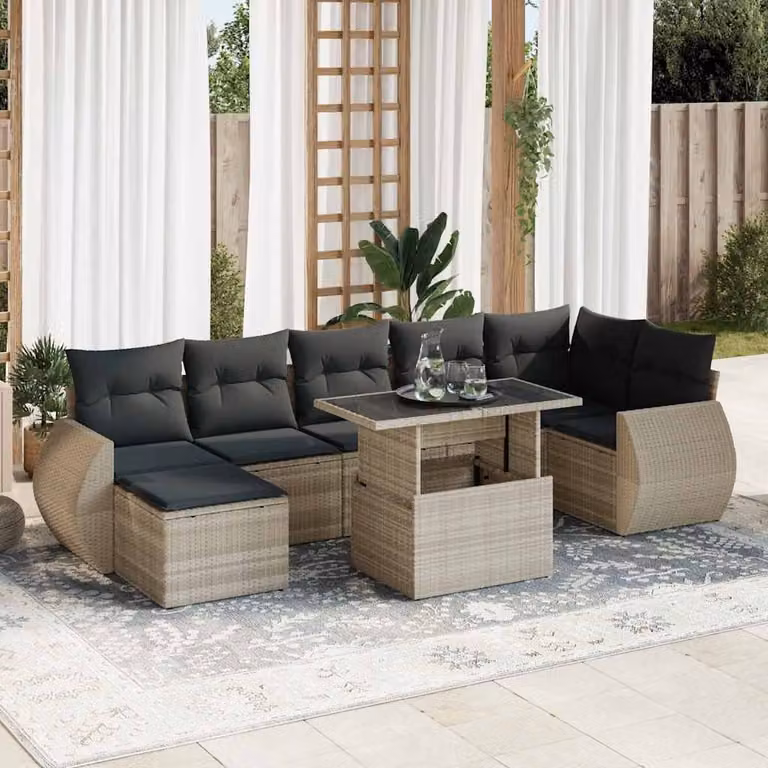 Maison Exclusive - Set Divano da Giardino 8pz con Cuscini Grigio Chiaro Polyrattan