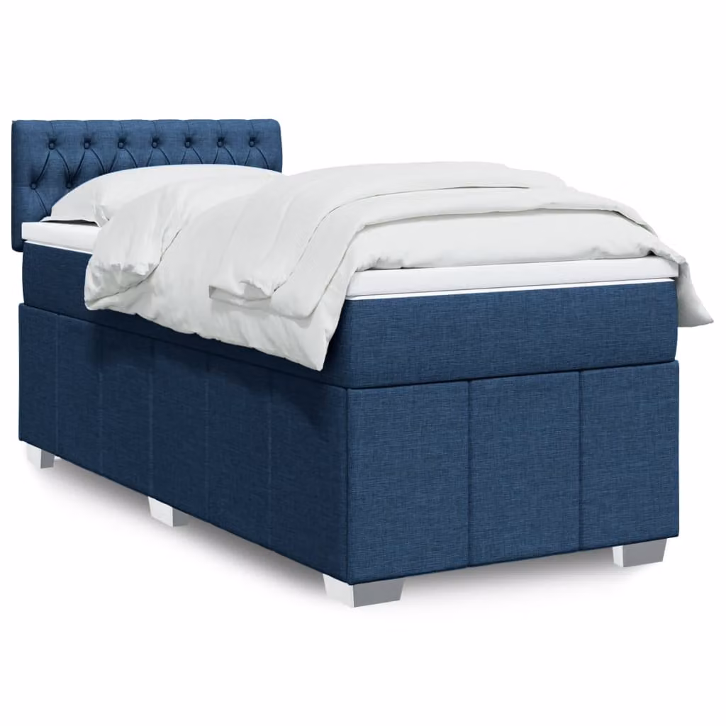 vidaXL Letto Ibrido con Giroletto a Molle e Materasso in Tessuto Blu e Bianco L/P/H: 100 x 200 cm