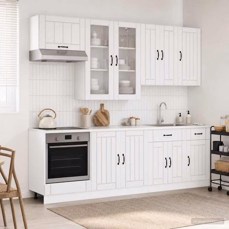 vidaXL Unità Cucina LUCCA 8 Pezzi Bianco Lucido in MDF con Ante in Vetro