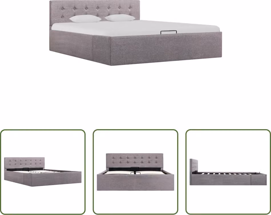 The Living Store Letto contenitore idraulico in tessuto Taupe 140×200 cm