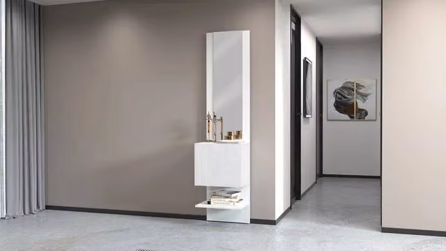 Mobile Ingresso Specchio e Armadietto 45x35x191 cm Kompact Bianco Lucido