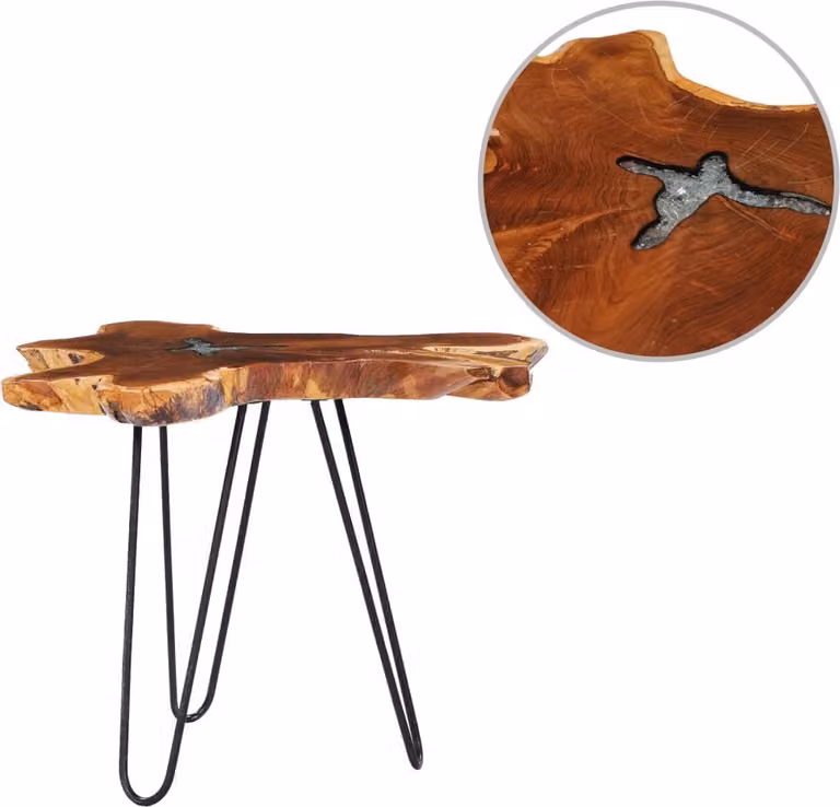 Tavolino The Living Store 70 x 45 cm in legno massiccio di teak e poliresina