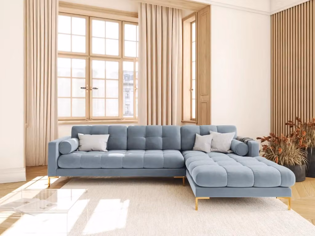 Divano angolare destro Bali di Cosmopolitan Design in velluto azzurro a 5 posti L/P/H: 293 x 185 x 75 cm – 2