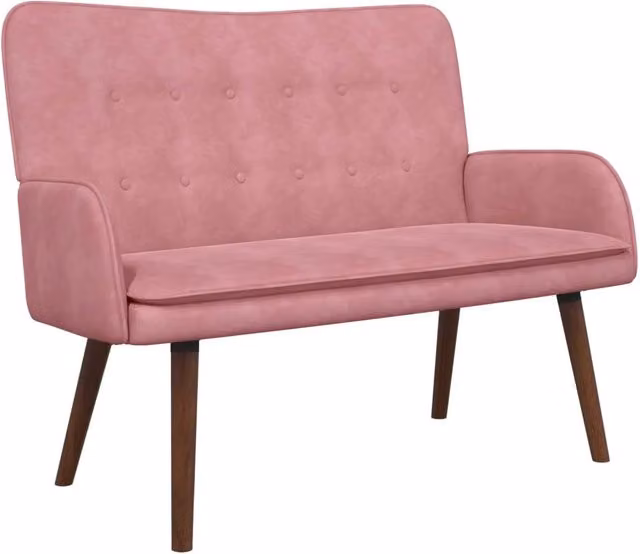 Divano a due posti moderno in velluto rosa con struttura in metallo per soggiorno o camera da letto L: 115 cm, P: 61 cm, H: 87 cm – 1