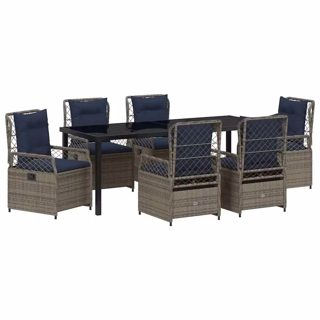 Set da pranzo per giardino e terrazzo vidaXL in polyrattan e vetro grigio, 7 pezzi – 2