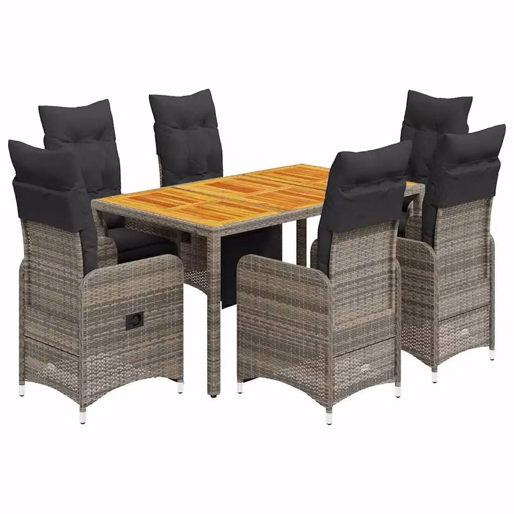 Set Bistrò da Giardino vidaXL in Polyrattan Grigio con Tavolo in Legno di Acacia 7 pz – 2