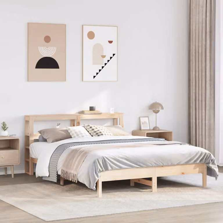 vidaXL Letto in Legno Massello di Pino Marrone con Ripiani Laterali L/P/H: 200 x 140 x 82 cm