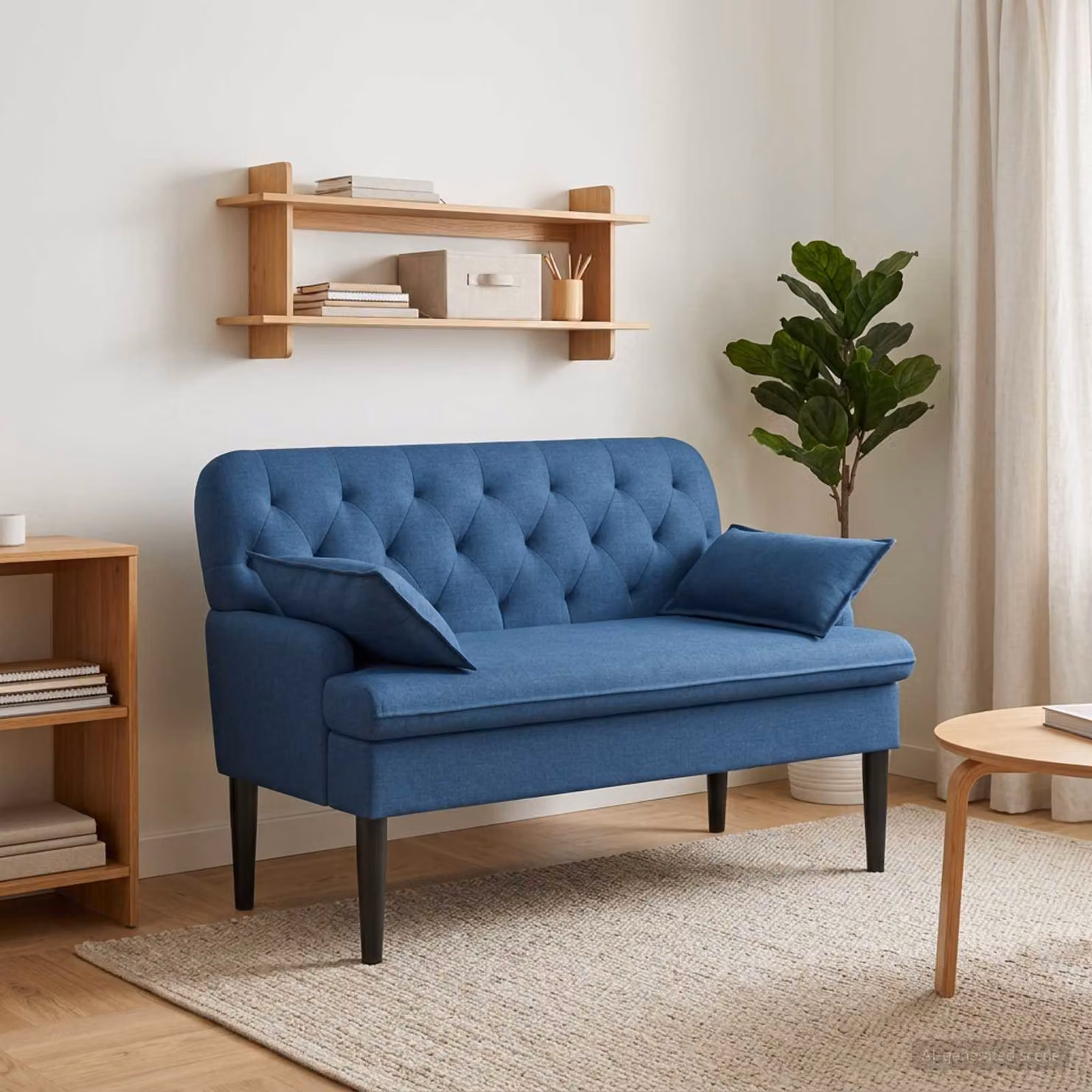 Loveseat vidaXL in tessuto blu con bottoni imbottiti e cuscini inclusi L: 111 cm, P: 68 cm, H: 80 cm