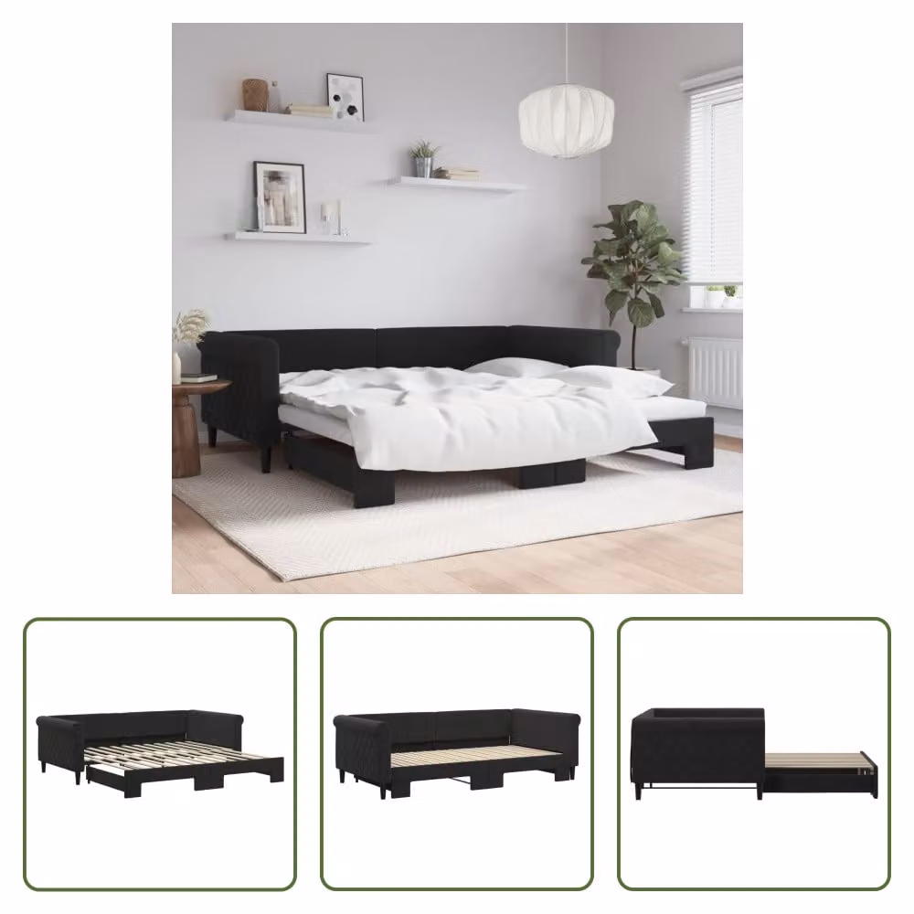 The Living Store Daybed allungabile nero 100x200 cm in velluto