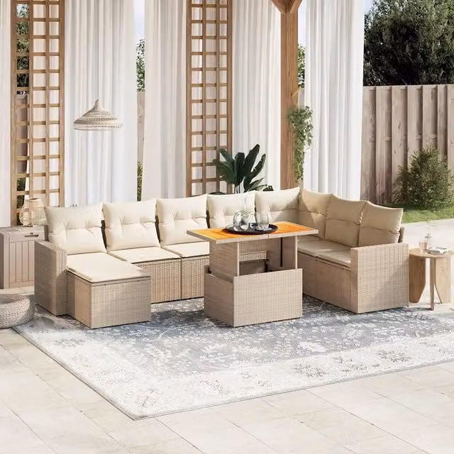 Set Divano da Giardino 9 pz con Cuscini Beige in Polyrattan 3271450