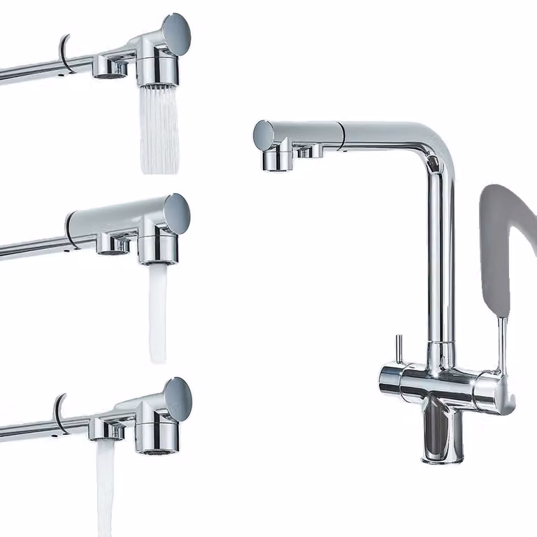 Miscelatore da cucina a due fori, acqua calda e fredda selezionabile, design contemporaneo in ottone, cromo