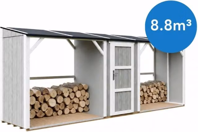 TIMBELA M986-TUNDRA GREY Legnaia Doppia con Ripostiglio 6,49 m²