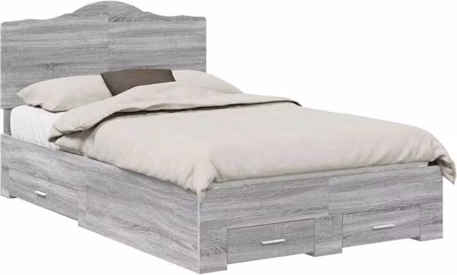 Letto matrimoniale | Letto per adulti | Struttura del letto con testiera Grigio Sonoma 135 x 190 cm