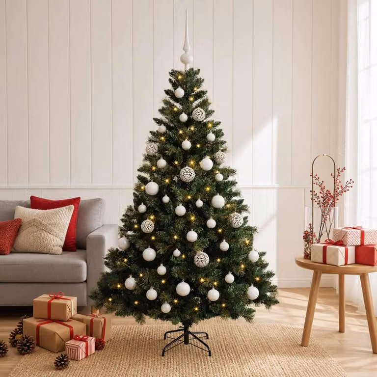 Albero di Natale artificiale con decorazioni a sfera, altezza 150 cm, 150 luci LED
