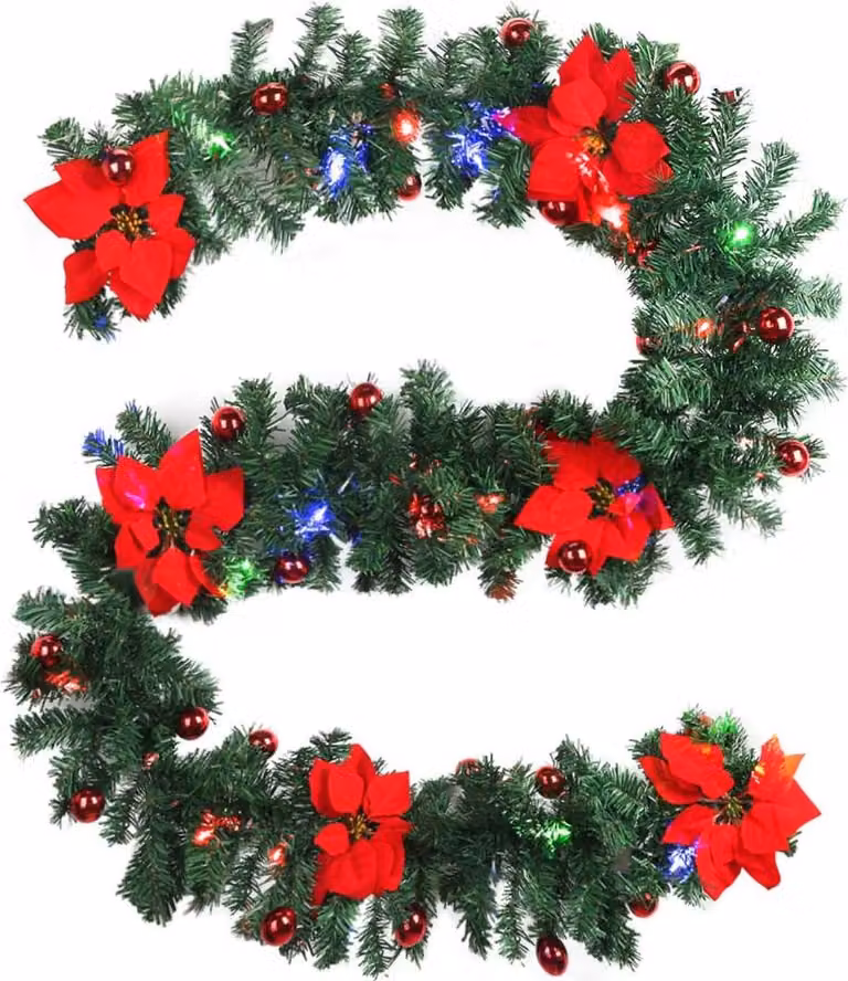 9ft Natale ghirlanda decorazione scala muro interno esterno con bacche luce per la festa di Natale