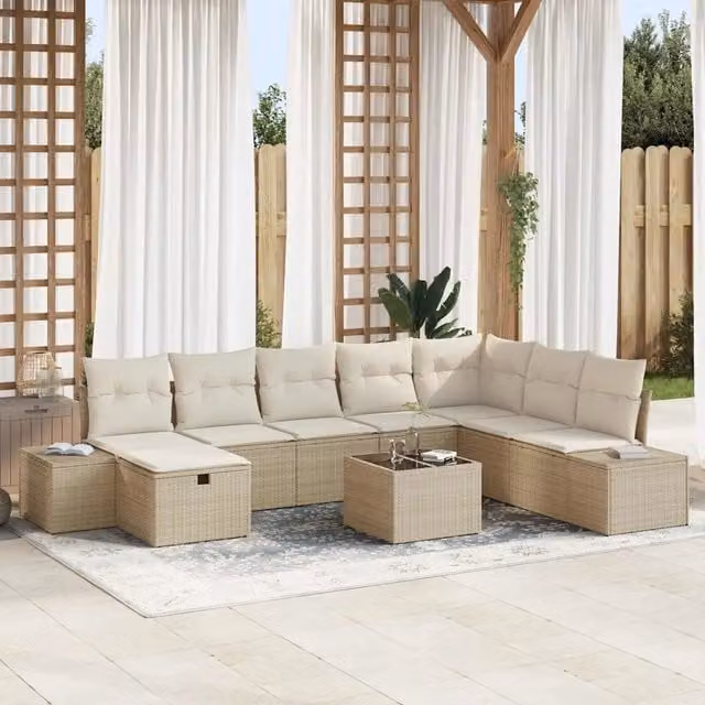 Set Divano da Giardino 9 pz Beige polyrattan 3359440