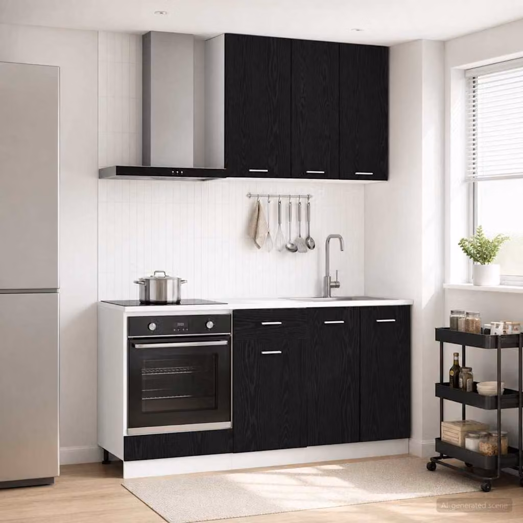 Unità cucina moderna vidaXL LYON composta da 5 pezzi in legno ingegnerizzato e MDF, colore Rovere Nero