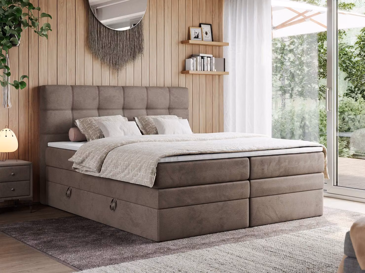 Letto boxspring, letto imbottito, letto, camera da letto - ERNI-KING - 180 x 200 cm - Marrone - H4