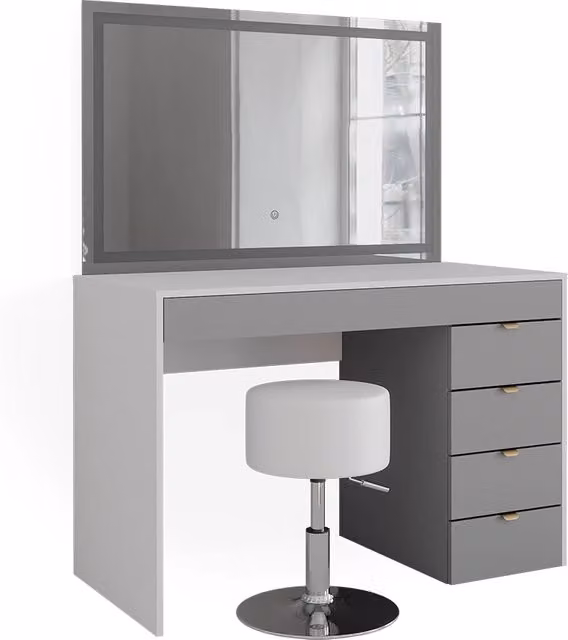 Tavolo da toeletta Elise Bianco/Grigio 115 cm con specchio LED e sgabello Vicco