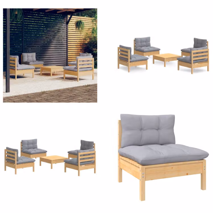 vidaXL set da salotto da giardino 5 pezzi con cuscini grigi in legno di pino - set da salotto da giardino - set da salotto da giardino - set da salotto