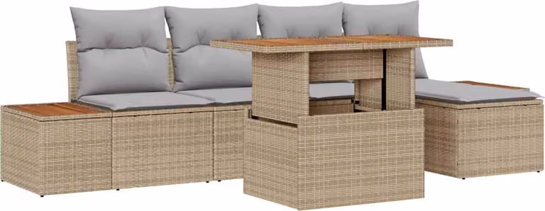 Set Divano da Giardino 6 pcs Beige Poly Rattan