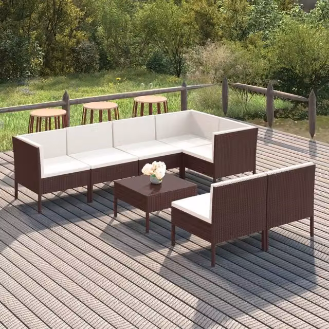 Set Divani da Giardino 8 pz con Cuscini in Polyrattan Marrone 3094391