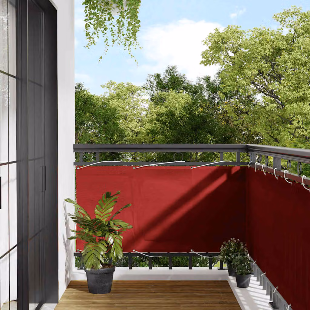 vidaXL Paravento da Balcone Rosso in Poliestere Opaco con Supporto in Alluminio L: 1000 cm, H: 75 cm
