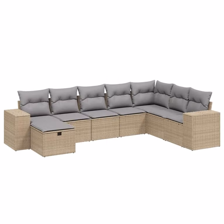 Set Divano da Giardino 8 pz con Cuscini Beige Misto Polyrattan