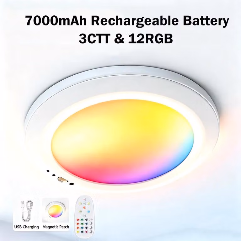 Lampada da soffitto moderna - Plafoniera LED - Telecomando - Dimmerabile - Batteria ricaricabile da 7000 mAh - Montaggio a parete - Illuminazione RGB - Bianco