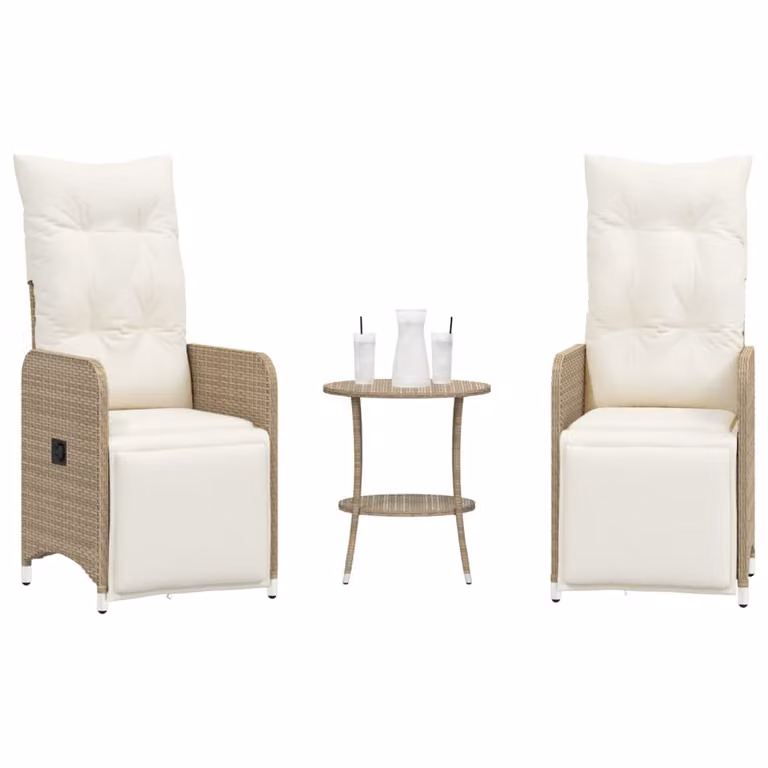 Set di 2 sedie da giardino reclinabili con tavolino rotondo vidaXL in polyrattan beige