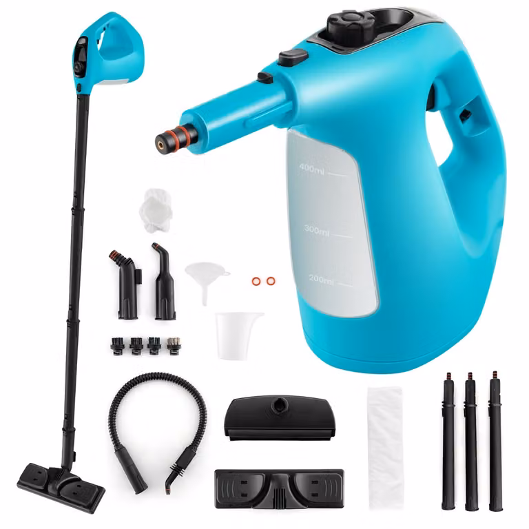 Costway Pulitore a vapore portatile da 1500W con vapore continuo e serbatoio da 400ml, Blu e Turchese