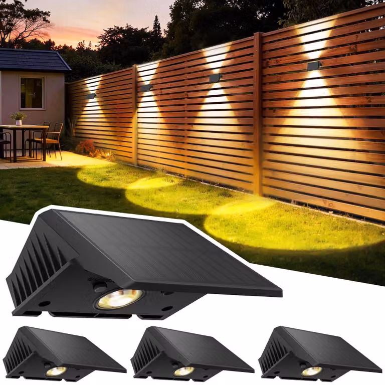 Lampada da parete solare, impermeabile IP67, con 3 modalità di illuminazione a colori, confezione da 4, luce calda