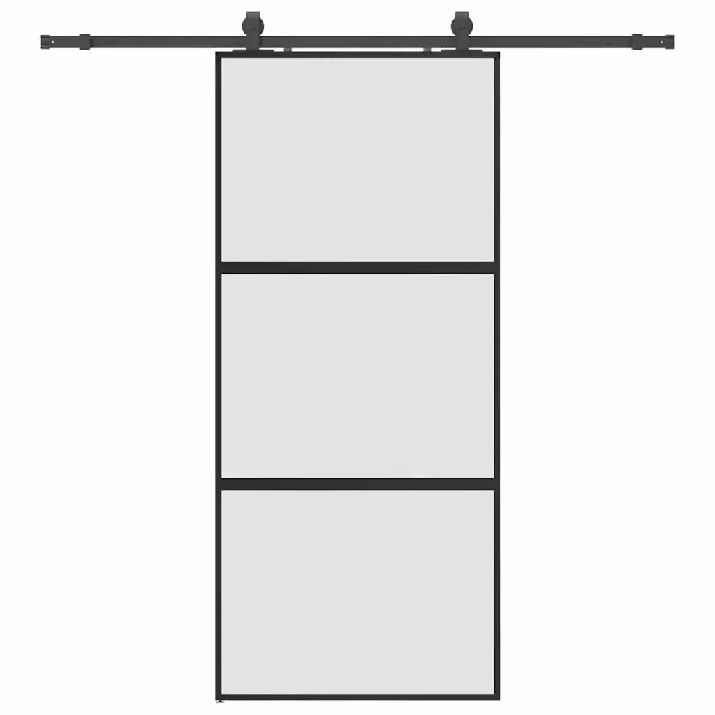 Porta Scorrevole Moderna vidaXL in Vetro e Alluminio Nero L: 90 cm, H: 205 cm – 2