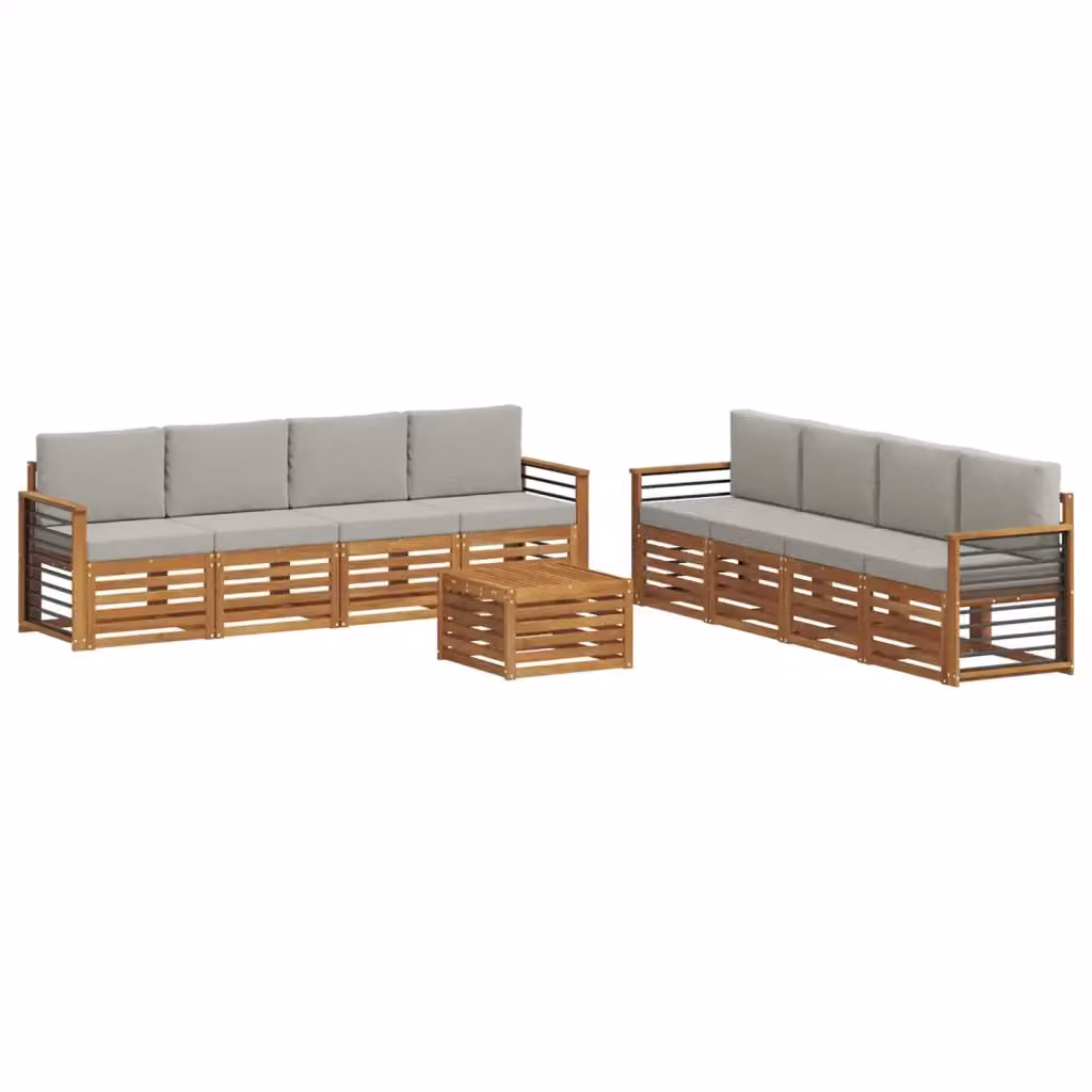 Set di mobili da giardino vidaXL composto da 9 pezzi in legno di acacia con divano a 3 posti, tavolino da caffè e cuscini in tessuto nei colori beige e grigio – 2