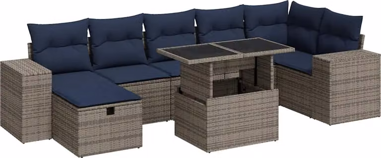Set Divani Giardino 8 pz con Cuscini Marrone Polyrattan Acacia