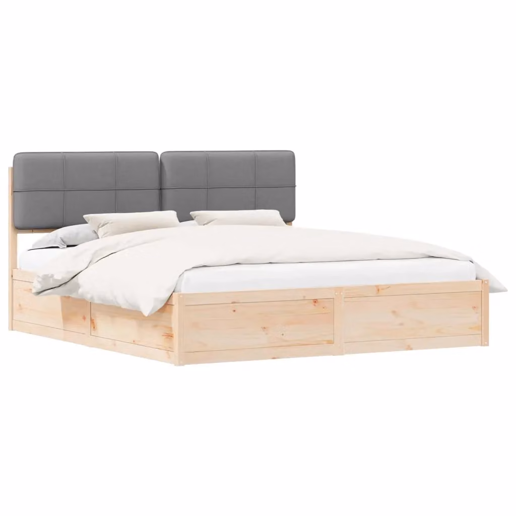 Letto con testiera rivestita vidaXL in legno di pino e tessuto grigio 200 x 200 cm – 2