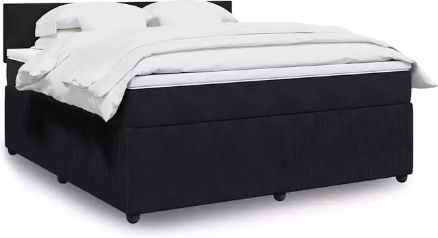 Letto Ibrido vidaXL con Giroletto a Molle e Materasso in Velluto Nero e Bianco, Struttura in Legno di Pino, L/P: 180 x 200 cm