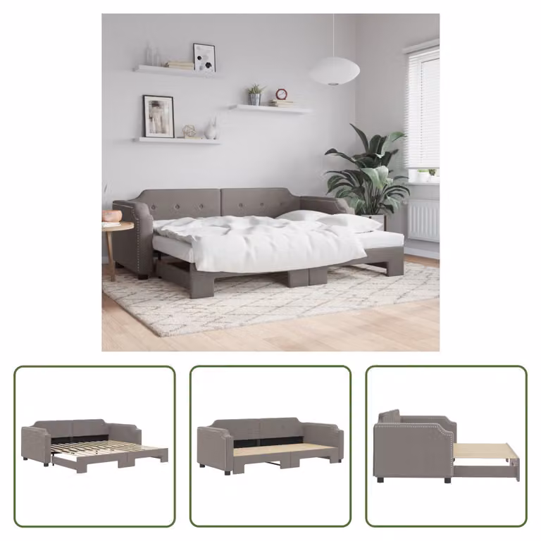 The Living Store letto da giorno allungabile taupe 80x200 cm in tessuto