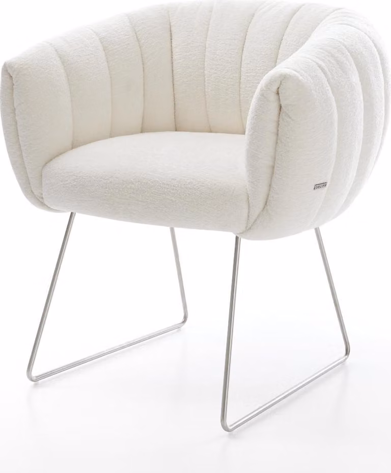 DELIFE Sedia da pranzo Jada-Flex Bouclé Soft Beige Telaio a slitta in acciaio inossidabile Molle insacchettate